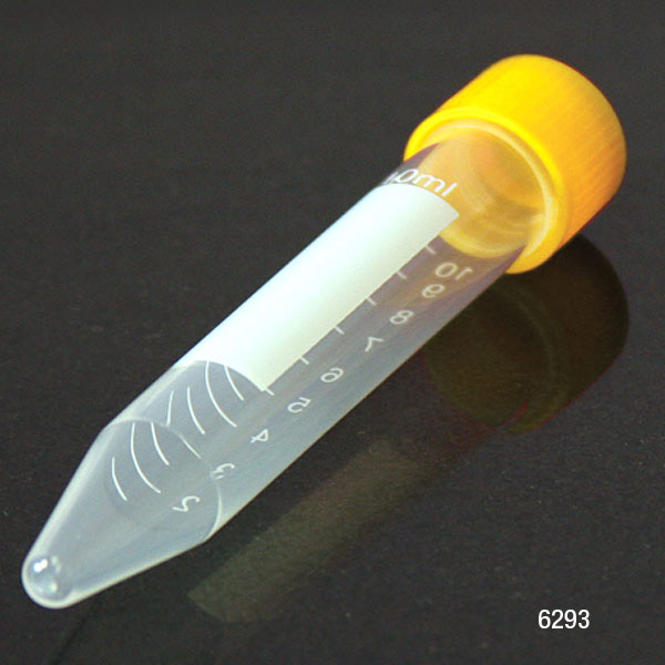 Globe Scientific Centrifuge Tube, 10mL, with Attached Yellow PP Screw Cap, PP, Printed Graduations, STERILE, 100/Bag, 10 Bags/Unit Image
